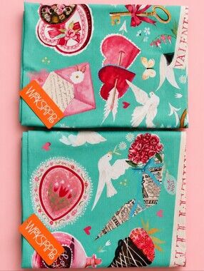 Katie Daisy x WerkShoppe Hearts Classics Tea Towels Set of 2 100% Cotton‎ NWT
